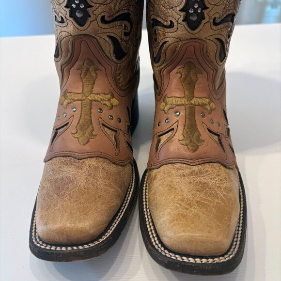 Corral Antique Saddle Metal Cross Square Toe‎ Metal Stud Boots C1167 Size 7 M - Picture 2 of 15